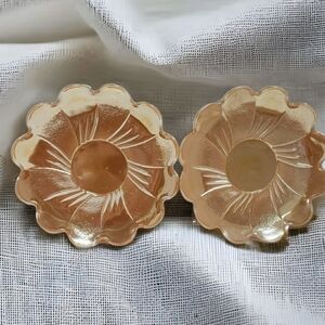 𝅺PEACH Luster Dessert Plates Lotus Blossom plates set of two 2 Iridescent